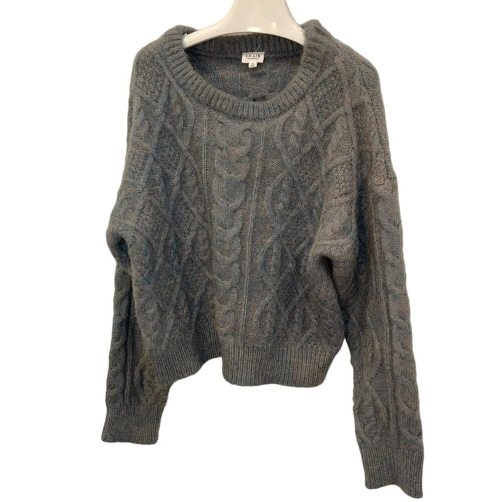 le lis sky blue marl knit cropped aran cable knit fuzzy cozy oversized s…